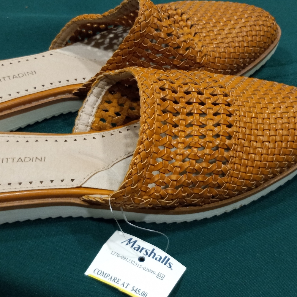 Adrienne Vittadini Tan Mules Woven Clogs
